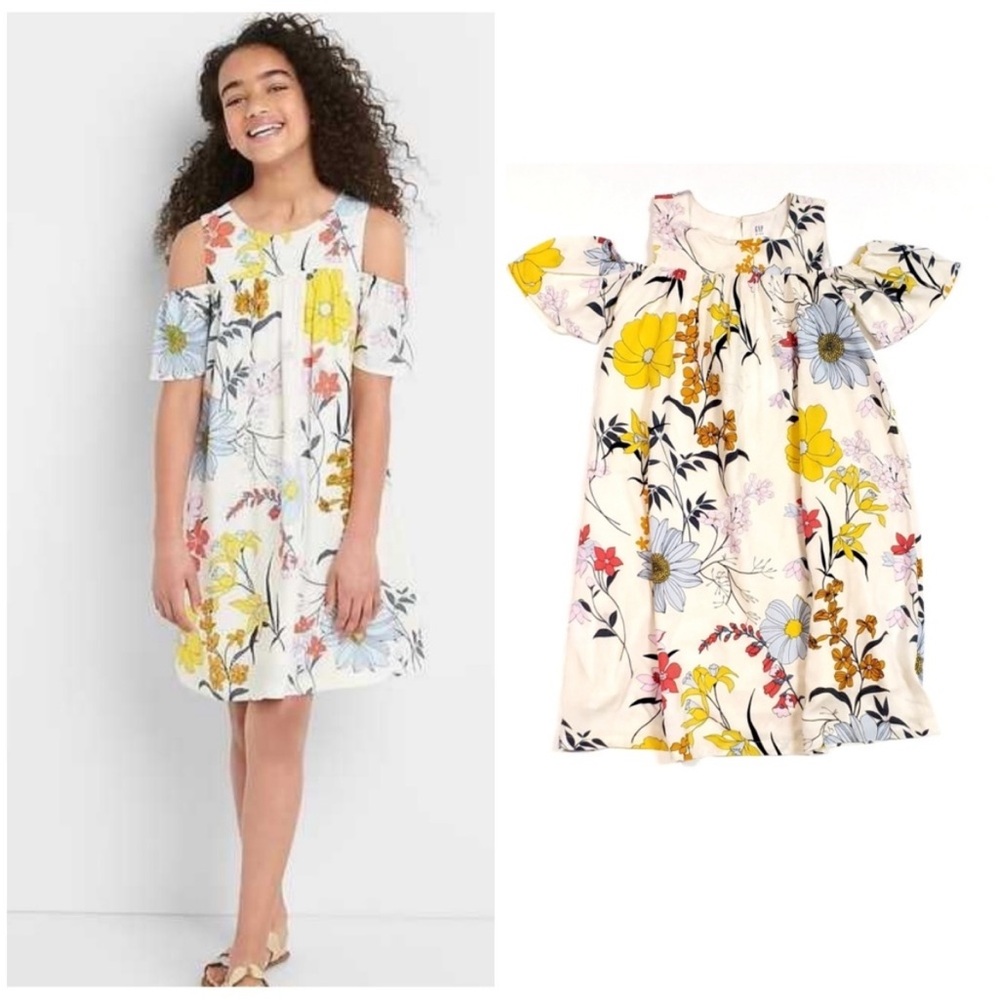 GAP Girls Cold Shoulder Floral Dress Wildflower midi multicolor